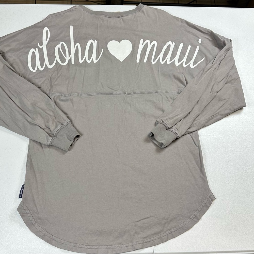 Spirit Jersey Aloha 🤍 Maui Hawaii Long Sleeve Shirt Size XS 100% Cotton Gray
